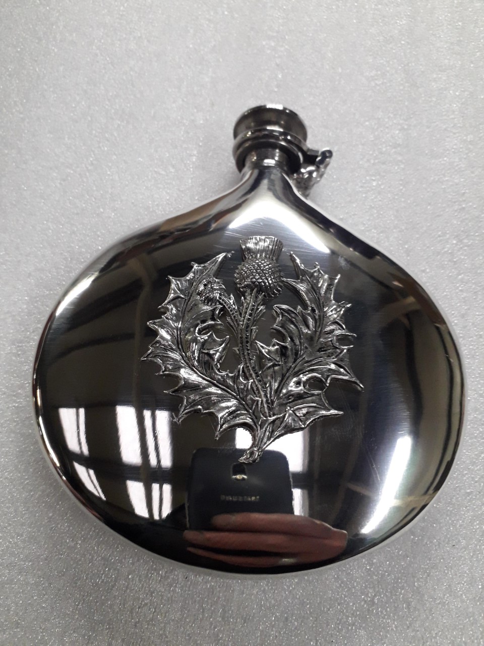 F136 6oz Sorran flask thistle badge and captive top (image for) F136 6oz Sorran flask thistle badge and captive top